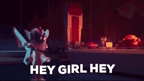 a lego character says hey girl hey in a cartoon .