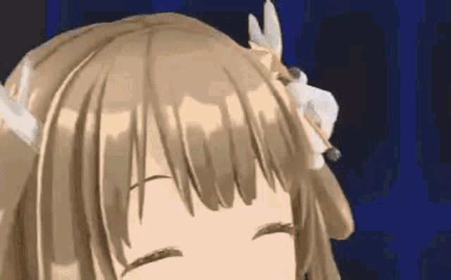 a close up of a anime girl 's face with her eyes closed .