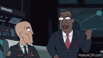 a man in a suit and tie is talking to another man in a suit and tie