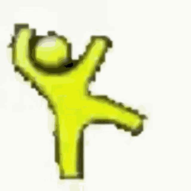 a pixel art of a yellow cartoon character standing on a white surface .