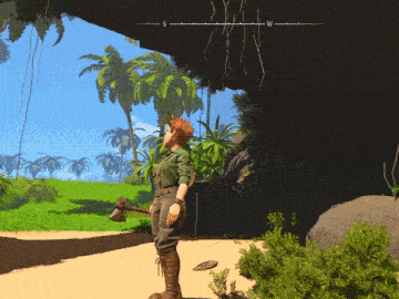 a woman holding an axe in a video game with the letters s and w on the bottom