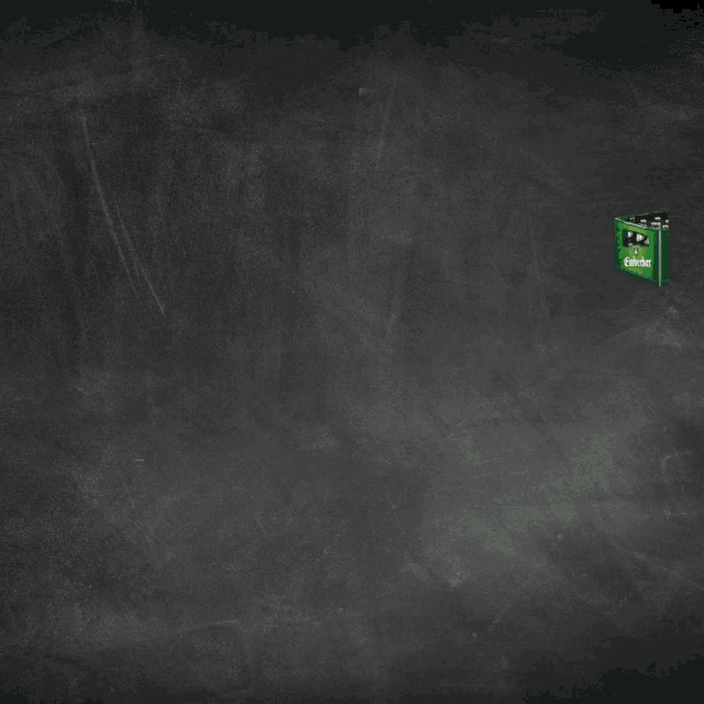 a crate of einbecher beer is displayed on a black board