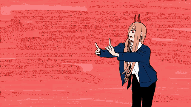 a drawing of a girl with long hair and orange eyes giving a thumbs up