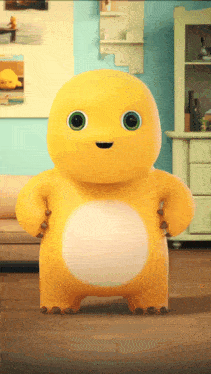a cartoon character is standing in a living room