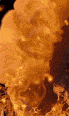 a close up of a fire with smoke coming out of it and a black background .