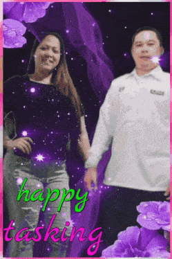 a picture of a man and woman with the words happy tasking