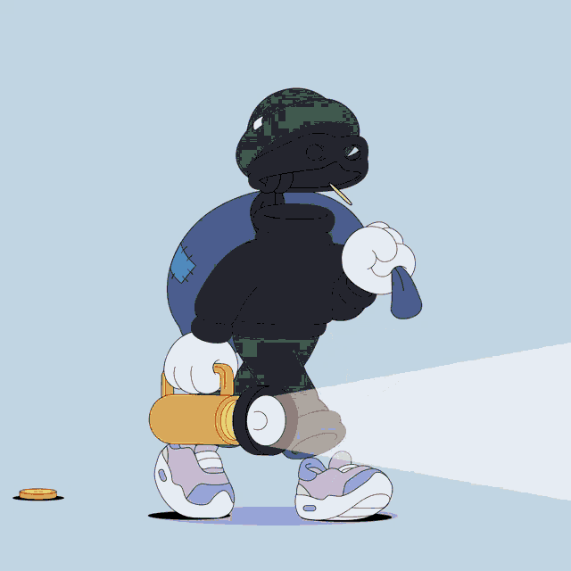a cartoon character with a baseball bat on his shoulder