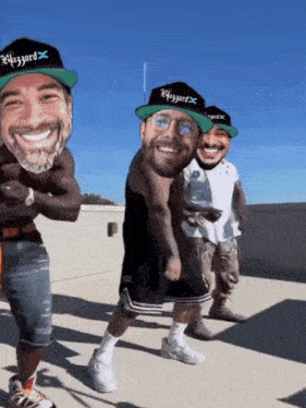 a group of men wearing blizzard hats are dancing