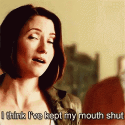 a woman is talking and says i think i 've kept my mouth shut