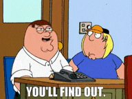 two cartoon characters are sitting at a desk and one of them says you 'll find out .