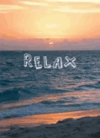 a picture of a beach with the words relax written on it