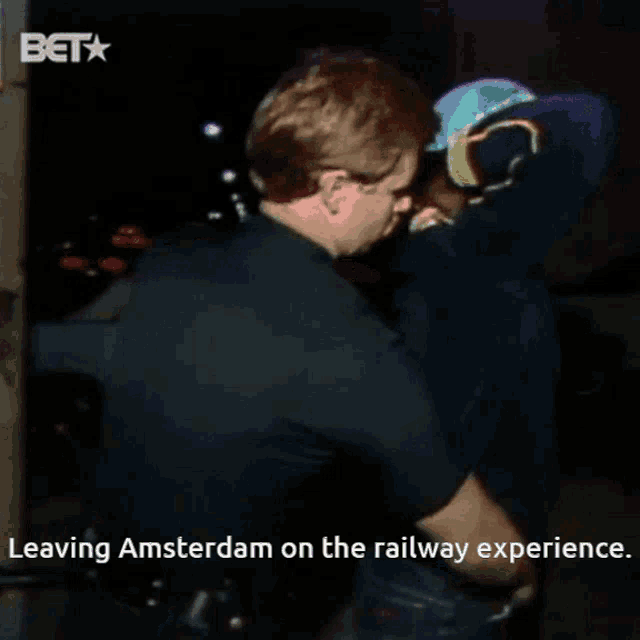 a man is being arrested by a police officer and the caption says leaving amsterdam on the railway experience