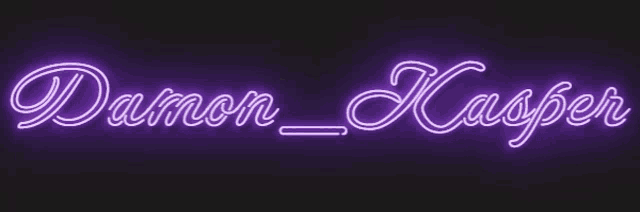 a purple neon sign that says damon kaspar