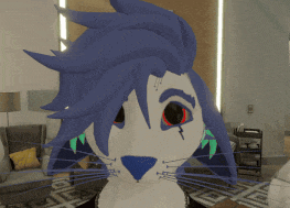 a 3d rendering of a rabbit with blue hair