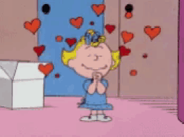 a cartoon of a girl surrounded by hearts