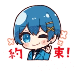a cartoon drawing of a boy with blue hair and a tie .