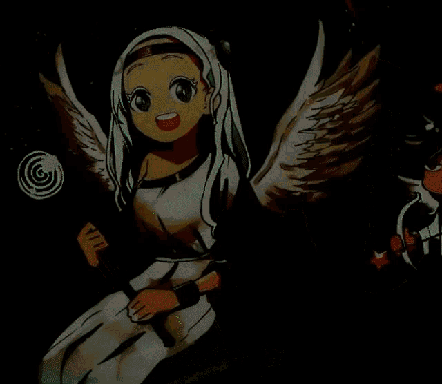 a cartoon drawing of a girl with white wings