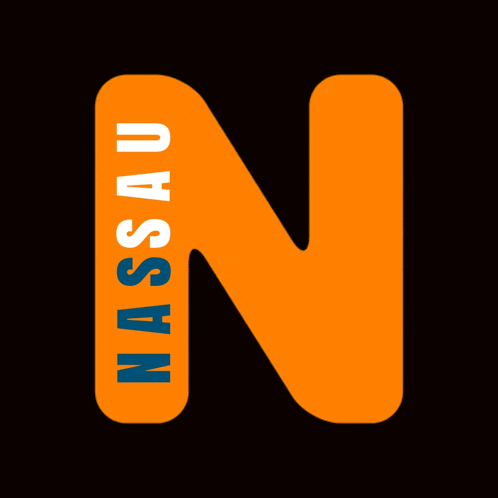 a large orange letter n with the word nassau on it