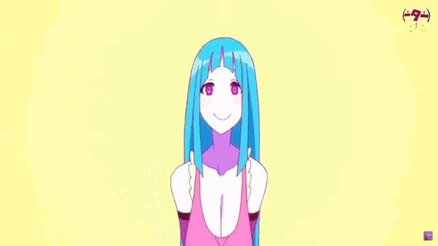 a drawing of a girl with long blue hair