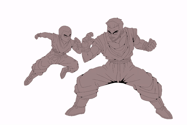 a drawing of a man standing next to another man