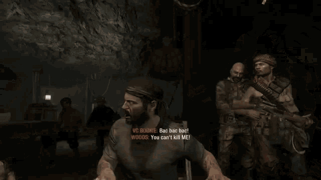 a man sitting at a table in a video game says you shoot g.i.i. you shoot