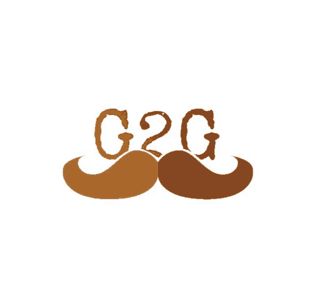 a g2g logo with a brown mustache
