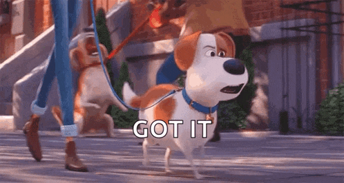 a person is walking a dog on a leash with the words `` got it '' written next to it .