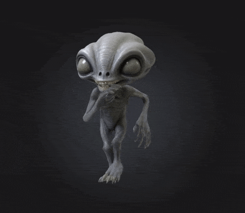 a 3d model of a cartoon alien with big eyes