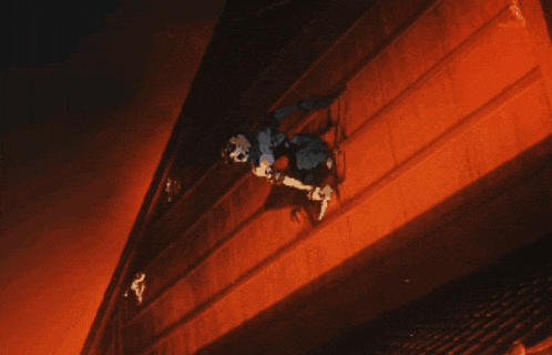 a drawing of a person falling off a wall