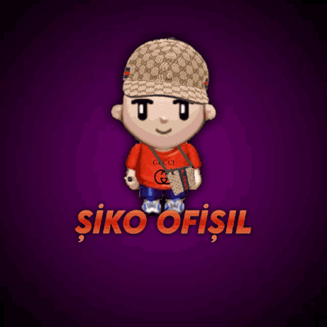 a cartoon character wearing a gucci shirt and hat