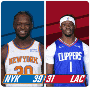 two basketball players from the new york knicks and the clippers are standing next to each other