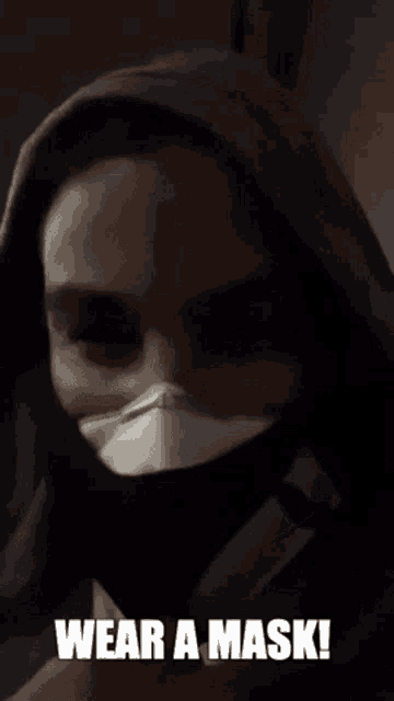 a man wearing a mask with the words wear a mask written below him