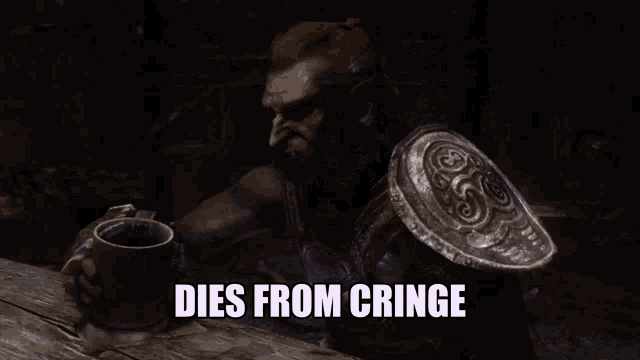 a video game character with the words dies from cringe