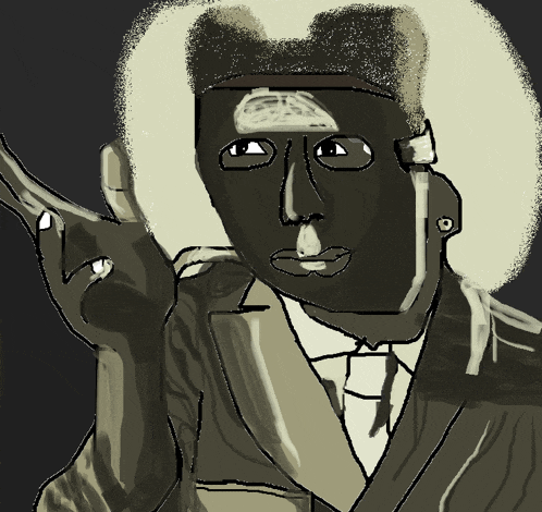 a drawing of a man in a suit and tie
