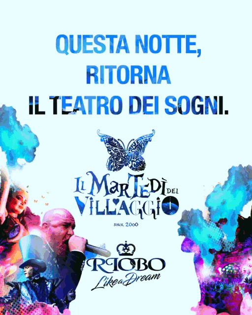 an advertisement for riobo like a dream with a man singing into a microphone
