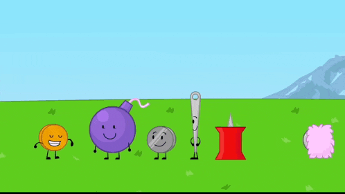 a bunch of cartoon characters are standing in a field with the words `` woah bunch '' written above them .