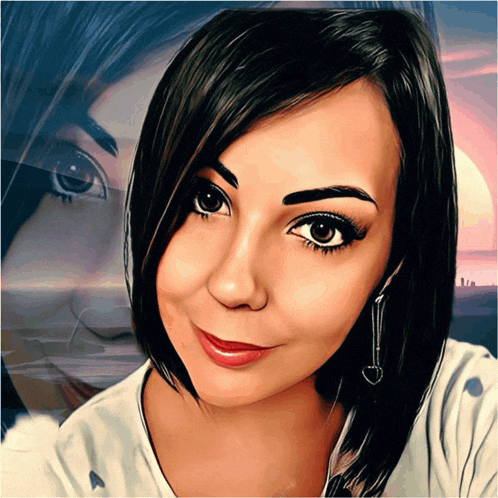 a painting of a woman 's face with a reflection of another woman 's face