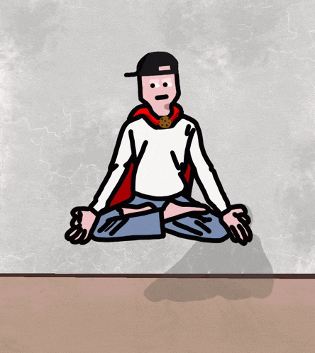 a cartoon of a man sitting in a lotus position with a cape around his neck