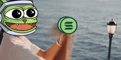 a cartoon of a cat holding a green coin