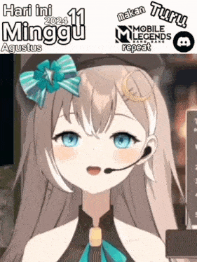 a picture of a girl with a microphone and the words hari ini minggu agustus on the bottom