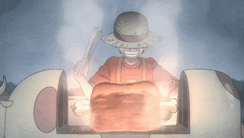 a man in a straw hat is holding tongs over a large piece of meat