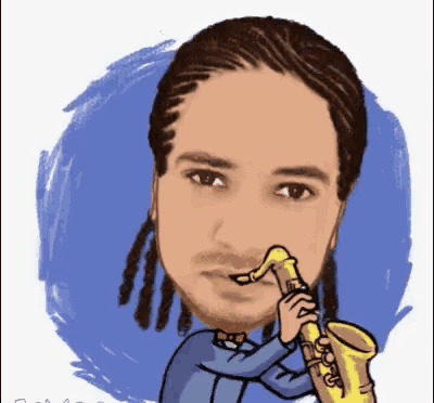 a cartoon of a man with dreadlocks playing a saxophone .