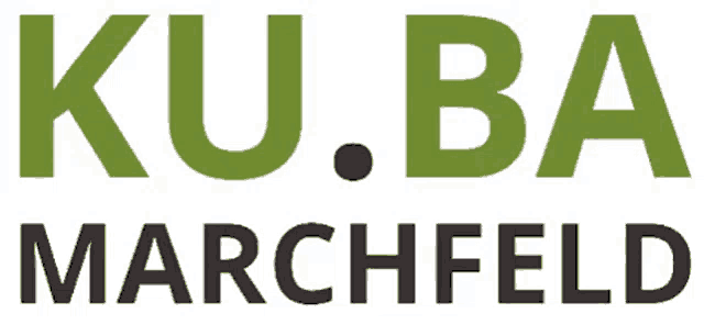 a green and black logo for ku.ba marchfeld on a white background