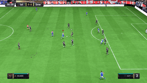 a soccer game is being played with the score 0-0
