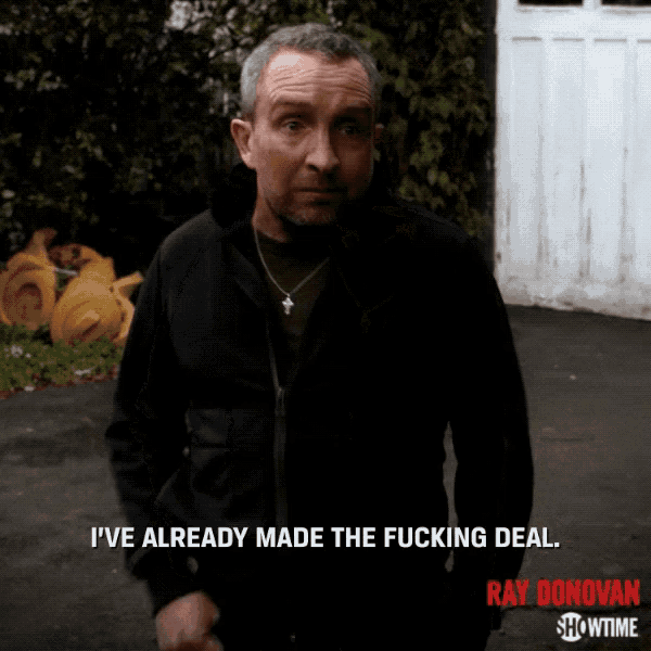 a showtime advertisement for ray donovan shows a man in a black jacket