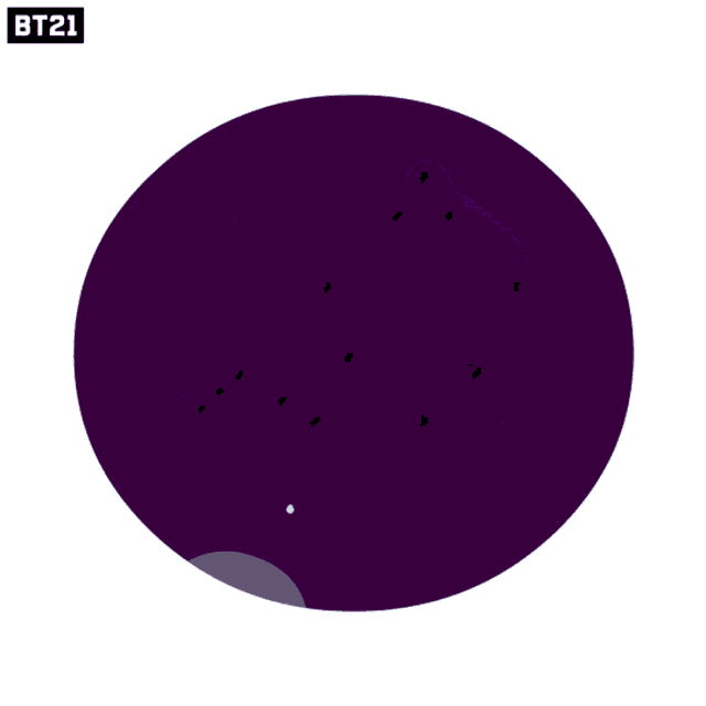 a purple circle with a bt21 logo in the corner