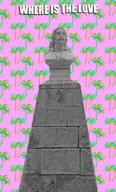 a pink background with palm trees and the words " where is the love " on top
