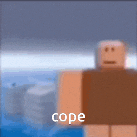 a cartoon character is standing in front of a body of water and the word cope is visible