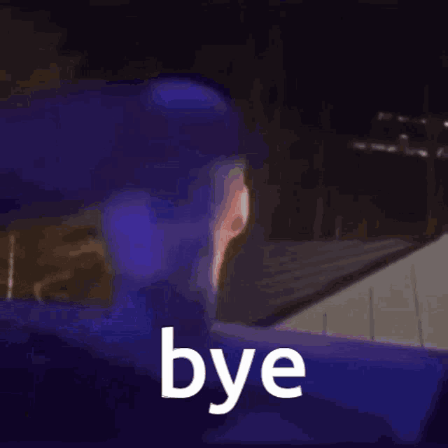 a purple background with the word bye in white