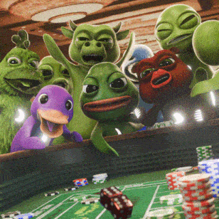 a group of cartoon characters are playing a game of craps in a casino